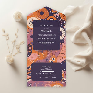 Invitation Tout En Un Mariage rétro orange blush rose violet groovy