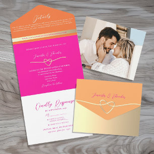 Invitation Tout En Un Mariage Rétro Orange Rose