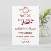 Invitation Tout En Un Mariage Rétro Rouge Disco Groovy (Debout devant)