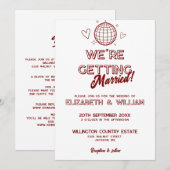Invitation Tout En Un Mariage Rétro Rouge Disco Groovy (Devant / Derrière)