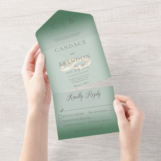 Invitation Tout En Un Mariage Rings Moderne Emerald Diner (Déchirure)