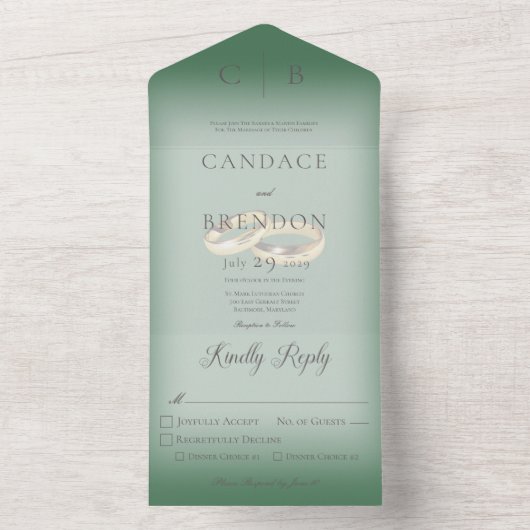 Invitation Tout En Un Mariage Rings Moderne Emerald Diner (À l'intérieur)