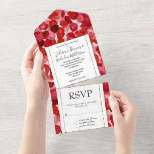 Invitation Tout En Un Mariage romantique des pétales de rose rouge