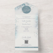 Invitation Tout En Un Mariage romantique Dusty Blue d'hiver (À l'intérieur)