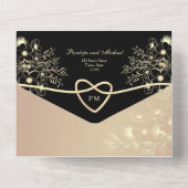 Invitation Tout En Un Mariage romantique noir et or (Verso)