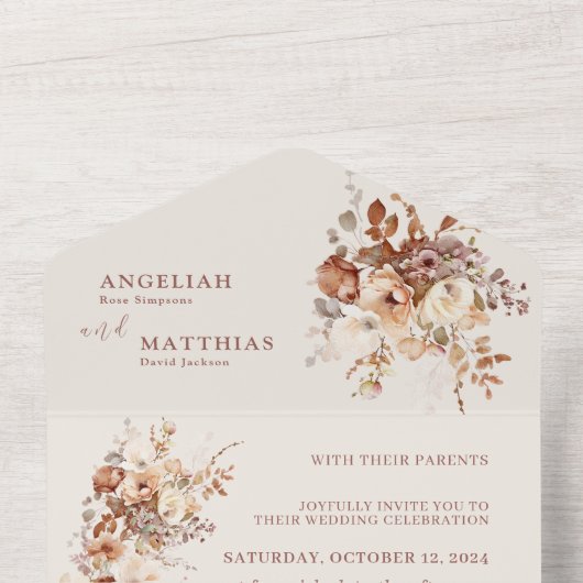 Invitation Tout En Un Mariage Romantique simple Fleurs de champ (À l'intérieur du haut)