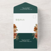 Invitation Tout En Un Mariage romantique vert foncé et or floral (Dehors)