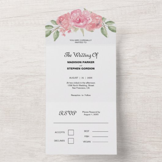 Invitation Tout En Un Mariage Rose (À l'intérieur)