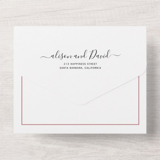 Invitation Tout En Un Mariage rose blanc en cascade fleuri (Verso)