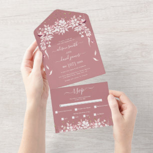 Invitation Tout En Un Mariage rose blanc en cascade fleuri