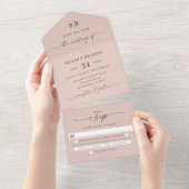 Invitation Tout En Un Mariage rose clair monogramme simple (Déchirure)
