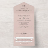 Invitation Tout En Un Mariage rose clair monogramme simple (À l'intérieur)