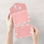 Invitation Tout En Un Mariage Rose corail (Déchirure)