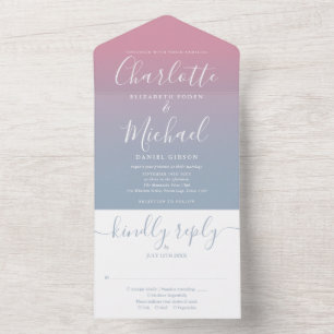 Invitation Tout En Un Mariage rose et bleu poussiéreux ombré élégant scr