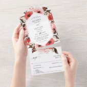 Invitation Tout En Un Mariage rose et rose rouge 2 (Déchirure)