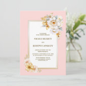 Invitation Tout en un Mariage rose floral blanc (Debout devant)