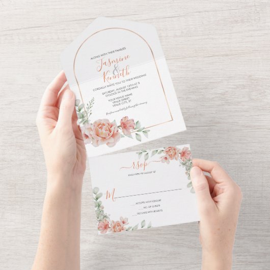 Invitation Tout En Un Mariage Rose Gold Arch Frame (Déchirure)