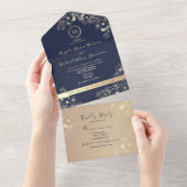 Invitation Tout En Un Mariage Rose Gold et Bleu Nuit (Déchirure)