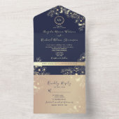 Invitation Tout En Un Mariage Rose Gold et Bleu Nuit (À l'intérieur)