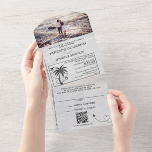 Invitation Tout En Un Mariage rose Gold Mexico Passport