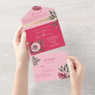 Invitation Tout En Un Mariage rose magenta