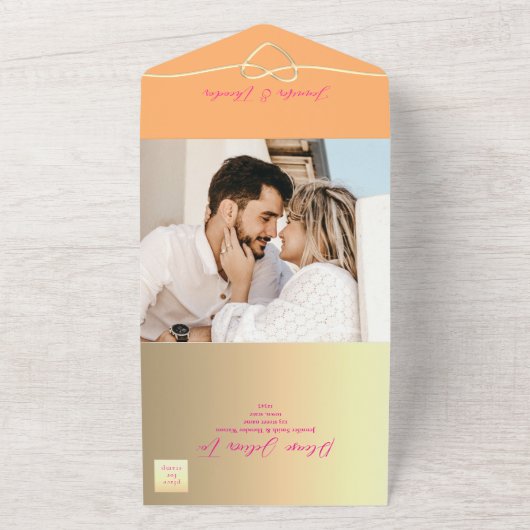 Invitation Tout En Un Mariage rose orange rétro (Dehors)