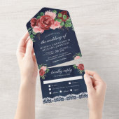 Invitation Tout En Un Mariage Rose Pâle Bourgogne Floral Dentelle Bleu N (Déchirure)