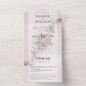 Invitation Tout En Un Mariage rose pâle des fleurs d'aquarelle (À l'intérieur)