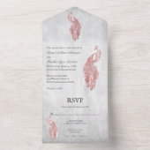 Invitation Tout En Un Mariage rose Peacock (À l'intérieur)