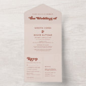 Invitation Tout En Un Mariage rose pêche rétro élégant (À l'intérieur)