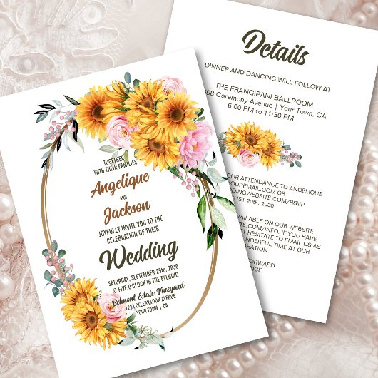 Invitation Tout en un Mariage rose rose de tournesol ovale