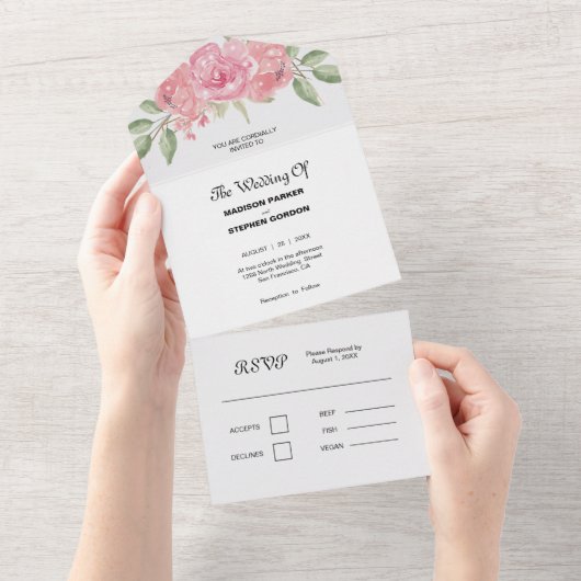 Invitation Tout En Un Mariage Roses Rouges Clair (Déchirure)