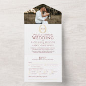 Invitation Tout En Un Mariage rouge blanc or ovale feuilles monogramme p (À l'intérieur)