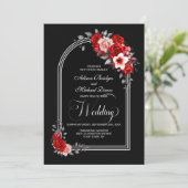 Invitation Tout en un Mariage rouge Floral noir (Debout devant)