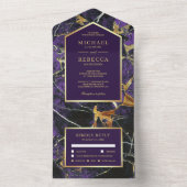 Invitation Tout En Un Mariage Royal de marbre violet Faux Gold Foil (À l'intérieur)