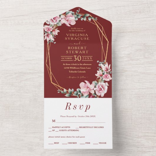 Invitation Tout En Un Mariage Royal en terre cuite rose pâle (À l'intérieur)
