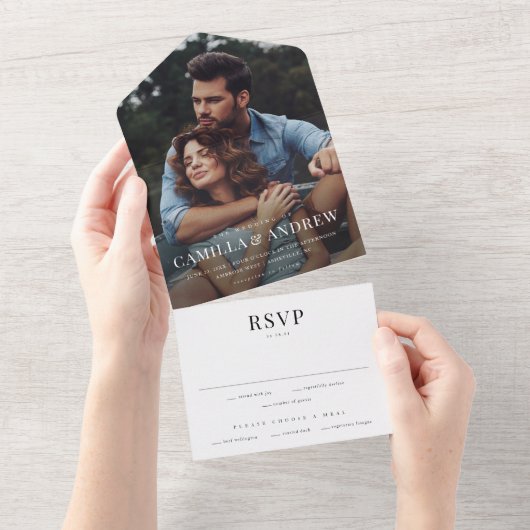 Invitation Tout En Un Mariage RSVP élégant et moderne (Déchirure)