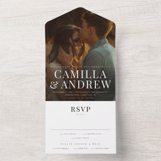 Invitation Tout En Un Mariage RSVP élégant et moderne (À l'intérieur)