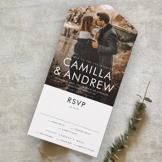 Invitation Tout En Un Mariage RSVP élégant et moderne