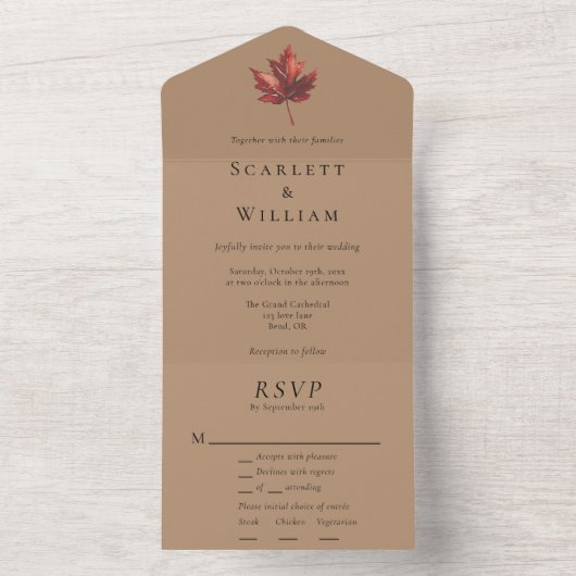 Invitation Tout En Un Mariage RSVP en terre cuite d'automne simple (À l'intérieur)