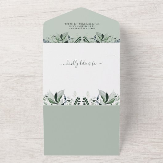 Invitation Tout En Un Mariage RSVP Eucalyptus Gold QR (Dehors)