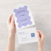 Invitation Tout En Un Mariage RSVP Lavender et Blue Wave QR Code RSVP (Déchirure)