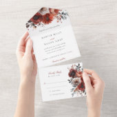 Invitation Tout En Un Mariage RSVP Marsala Bloom (Déchirure)