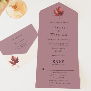 Invitation Tout En Un Mariage RSVP Mauve Entree simple et minimal à la f