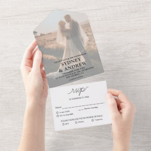 Invitation Tout En Un Mariage RSVP photo blanc élégant moderne