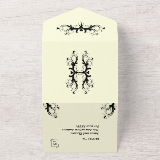 Invitation Tout En Un Mariage Rsvp Pile jaune clair et noir (Dehors)