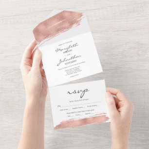 Invitation Tout En Un Mariage RSVP Rose moderne Gold Brusch