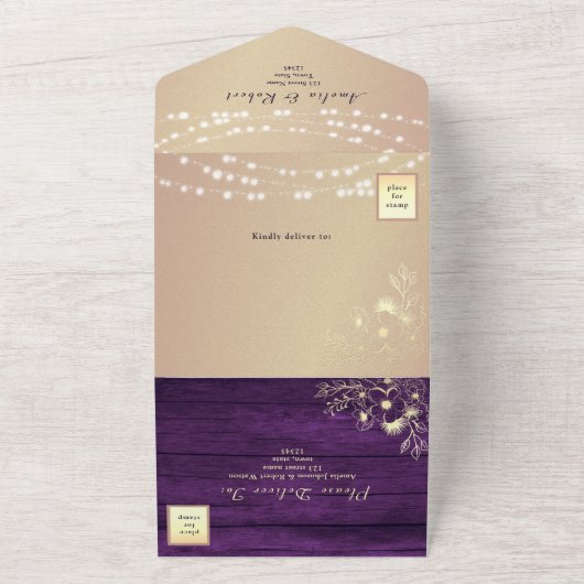 Invitation Tout En Un Mariage Rustique à chaîne violet (Dehors)