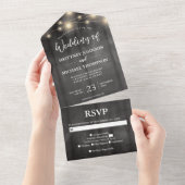 Invitation Tout En Un Mariage Rustique à cordes en bois noir (Déchirure)