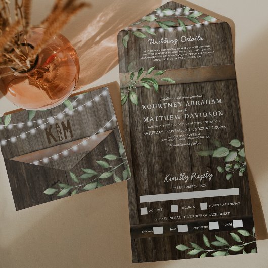 Invitation Tout En Un Mariage rustique au budget verdure